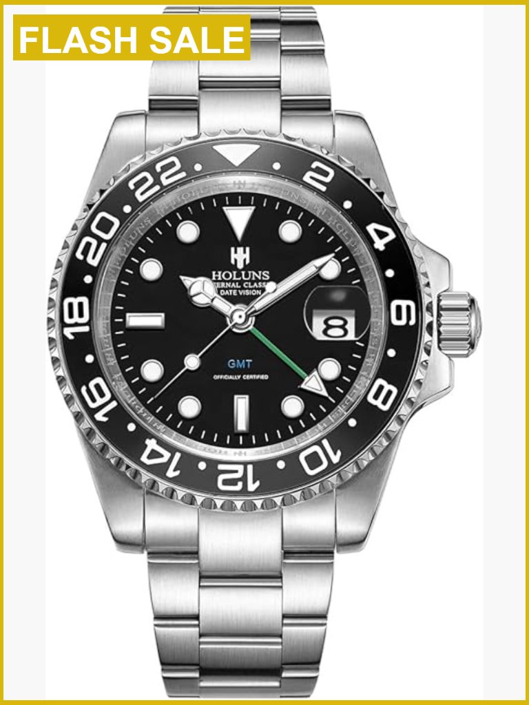 Mens Gmt Automatic Watch Stainless Steel Sapphire Waterproof Business